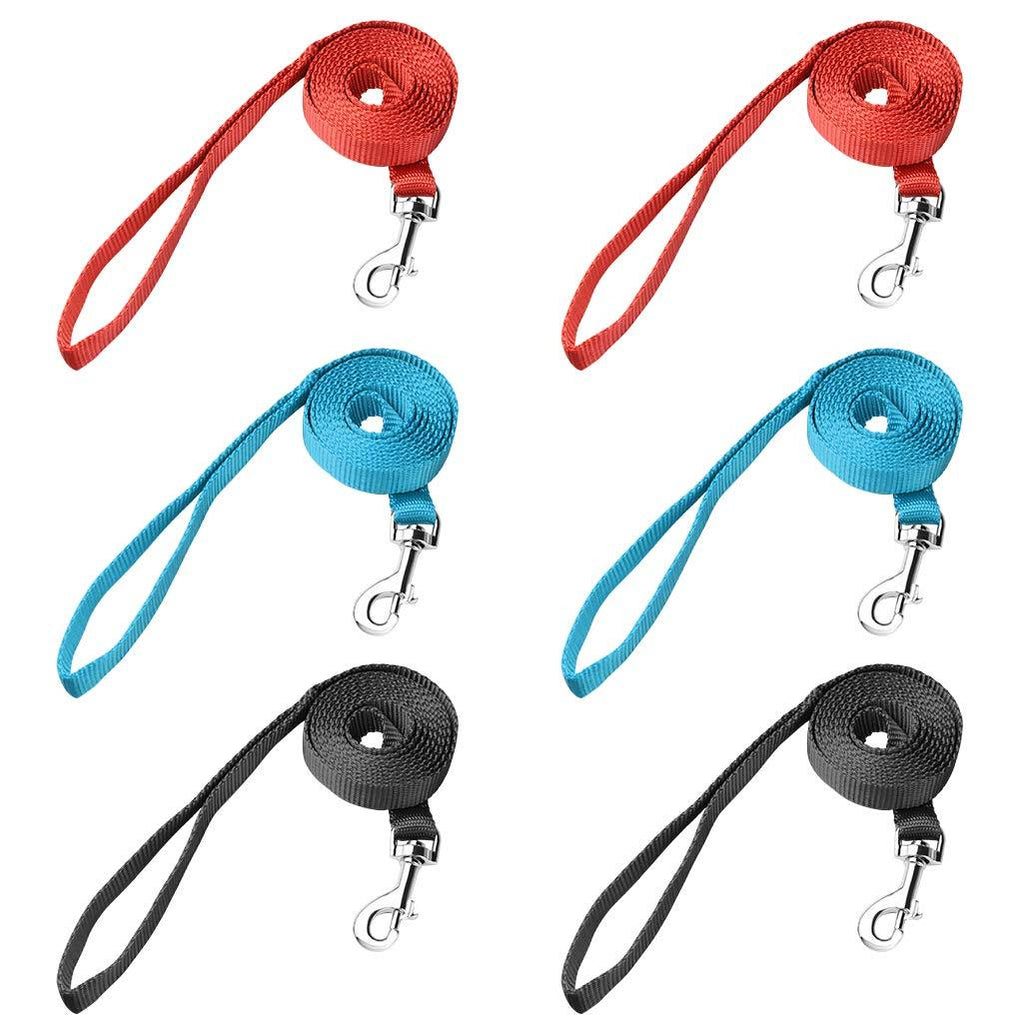 [Australia] - Yookat 6 Pack Pet Leashes Pet Supplies for Dogs Cats Leashes Durable Small Pet Leash Nylon Dog Leashes with 360 Degree Swivel Clip for Daily Outdoor Walking Running Training 59 inch Black red and blue 