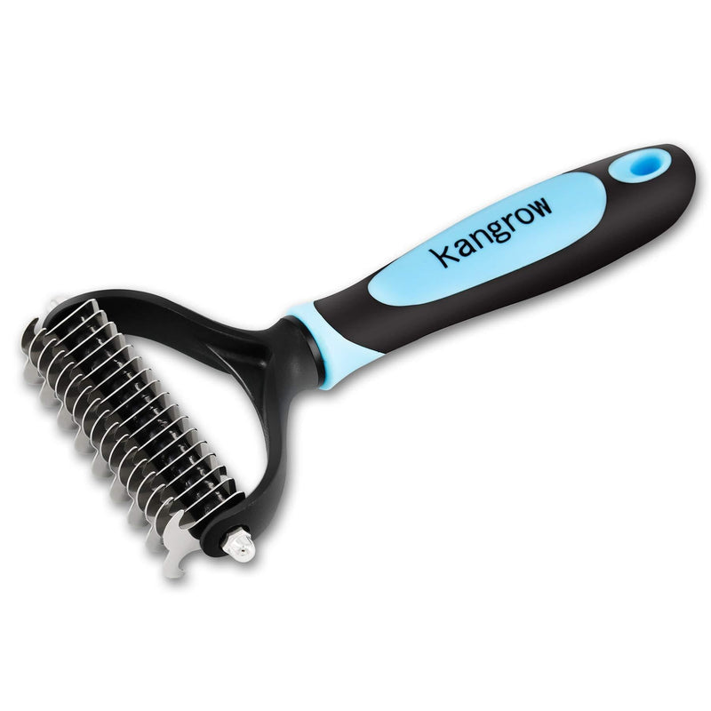 Kangrow Safe Undercoat Rake for Cats and Dogs with Double Sided Stainless Teeth, Dematting Comb Effectively Removes Pet's Hair Knots, Tangled Hair and Flying Hair, Professional Pet Grooming Brush Tool - PawsPlanet Australia