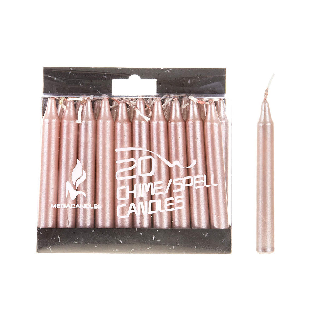 Mega Candles 20 pcs Unscented Rose Gold Mini Taper Candle, 4 Inch Tall x 1/2 Inch Diameter, Great for Casting Chimes, Rituals, Spells, Vigil, Witchcraft, Wiccan Supplies, Wax Play & More - PawsPlanet Australia