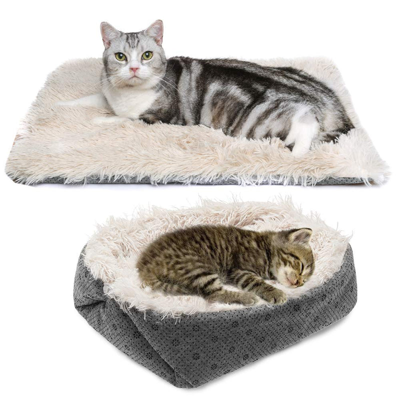 PUPTECK Furry Self Warming Cat Bed Mat - Foldable Convertible Thermal Cat Sleeping Bag Pad, Comfy Pet Heated Nest Mat Anti-Slip for Cat & Puppy - PawsPlanet Australia