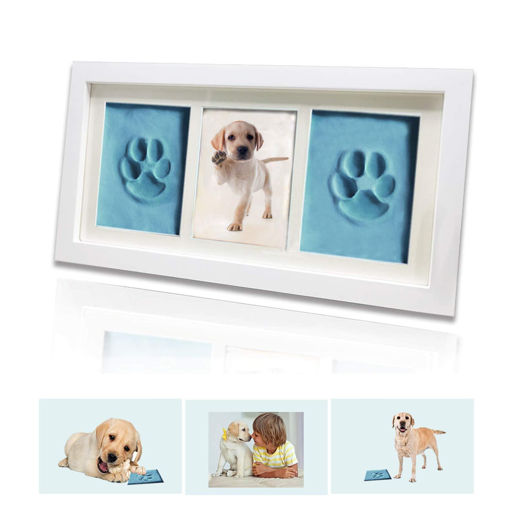 Auland Paw Print Kit Keepsake for Dogs with Premium Wooden Photo Frame and Letter DIY Printing, Personalized Gift for Dogs Pet Lovers and Memorial (Blue) - PawsPlanet Australia