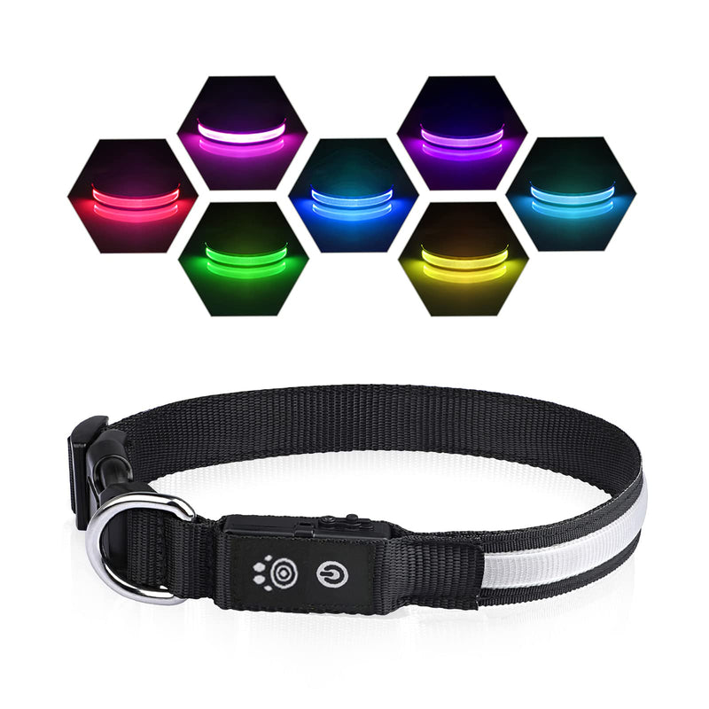 PcEoTllar Led Dog Collar Rechargeable, Light Up Dog Collars Waterproof Dog Collar Light RGB Colorful Lighted Dog Collar Purple Dog Lights for Night Walking Flashing Dog Collar for S / M / L Dogs S(11''-15.7''/28-40cm) Black - PawsPlanet Australia