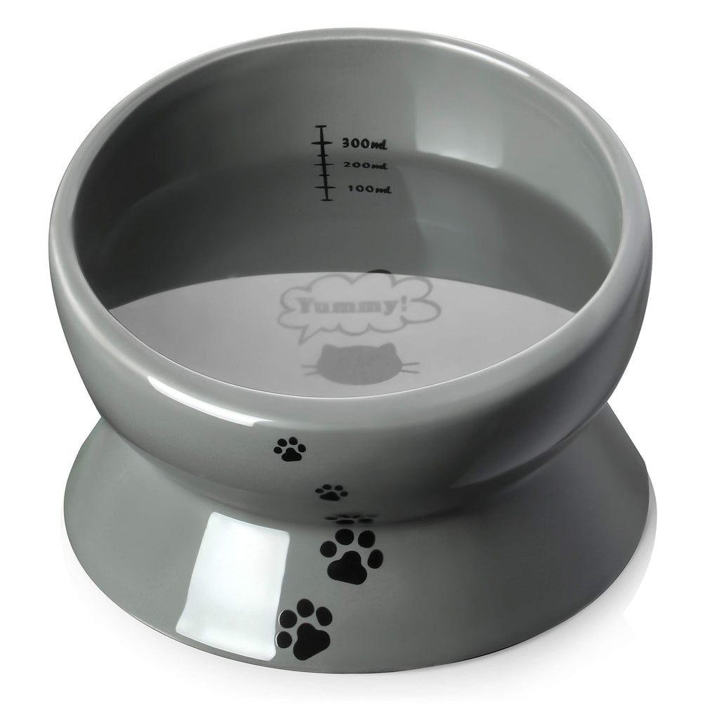 Y YHY Ceramic Raised Cat Food Water Bowl, 15 Ounce Slanted Cat Bowl, Tilt Angle Protect Cat's Spine, Stress Free, Backflow Prevention, Gift for Cat, Cat Dish, Grey - PawsPlanet Australia