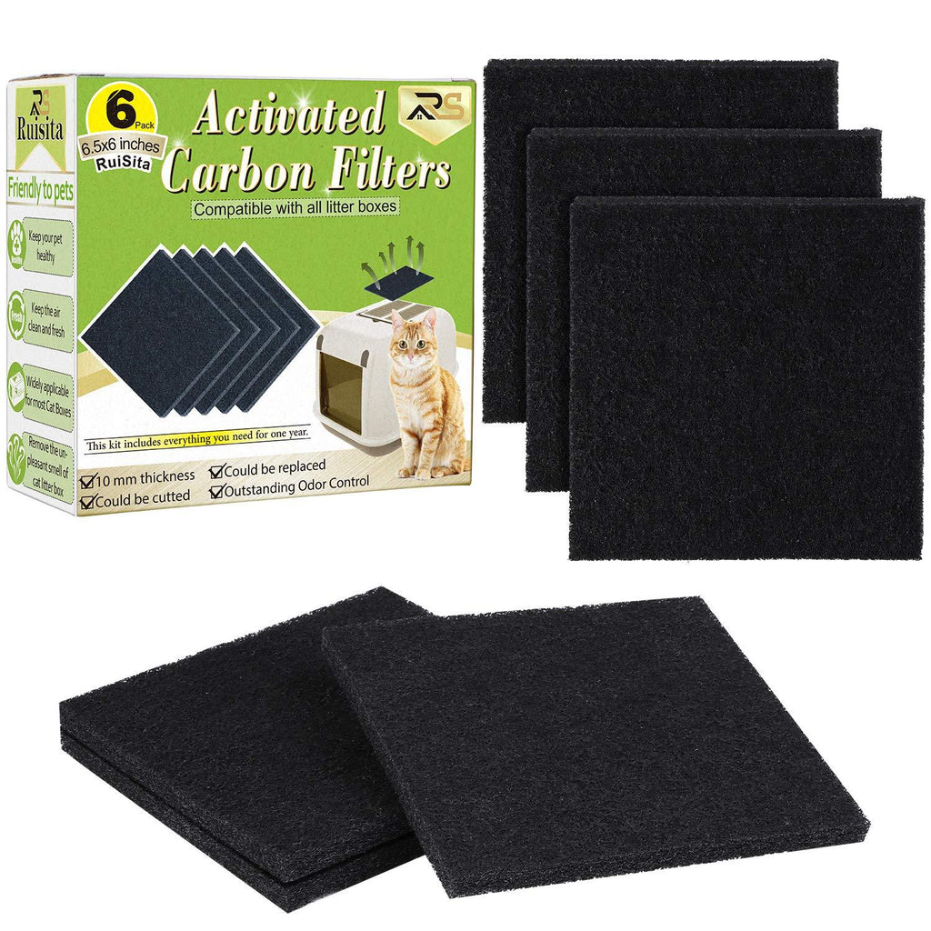 [Australia] - Ruisita 6 Pack Charcoal Replacement Filter for Cat Litter Box, Carbon Cat Litter Odor Filters Catbox Pan Odor Control Filters 6.5 x 6 x 0.39 inch 