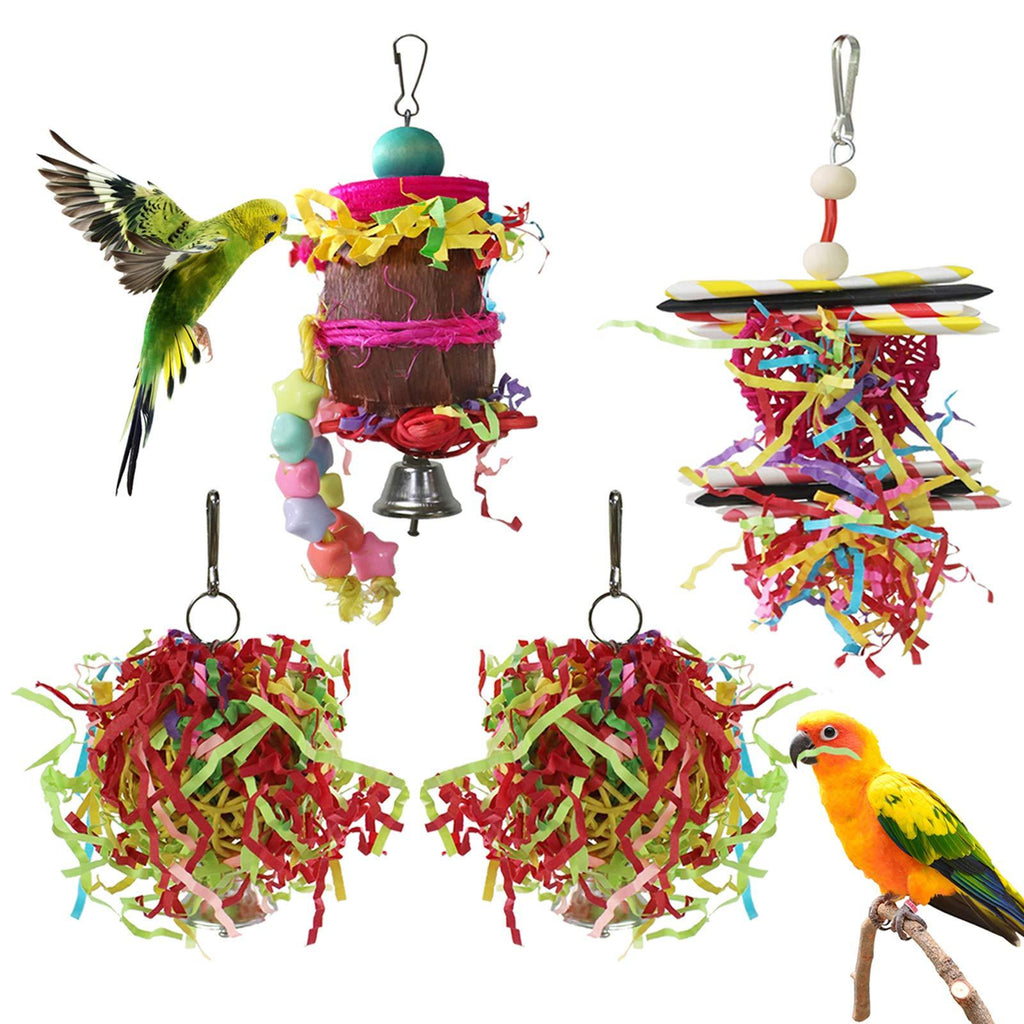 YUEPET 4 Pack Bird Shredder Toys Small Parrot Chewing Toys Parrot Cage Foraging Hanging Toy for Small Bird Parakeets Parrotlets Lovebirds Cockatiels - PawsPlanet Australia
