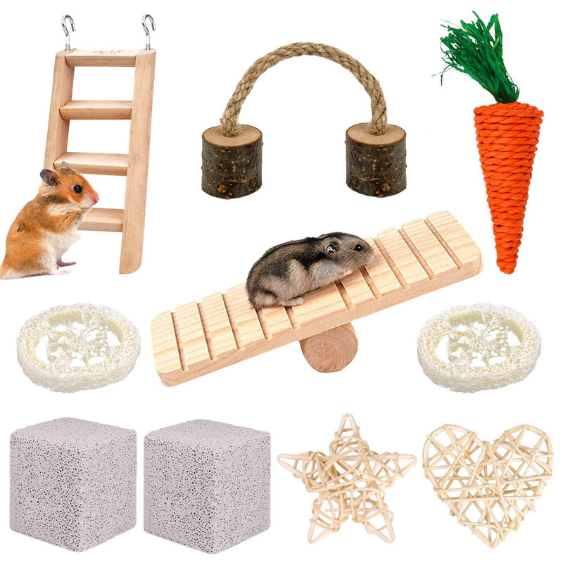 YUEPET Chinchilla Toys Guinea Pig Gerbil Rat Hamster Chew Toys Accessories Natural Wooden Seesaw Ladder Teeth Care Molar Toy for Bunny Rabbits Gerbils (Pack of 10) - PawsPlanet Australia