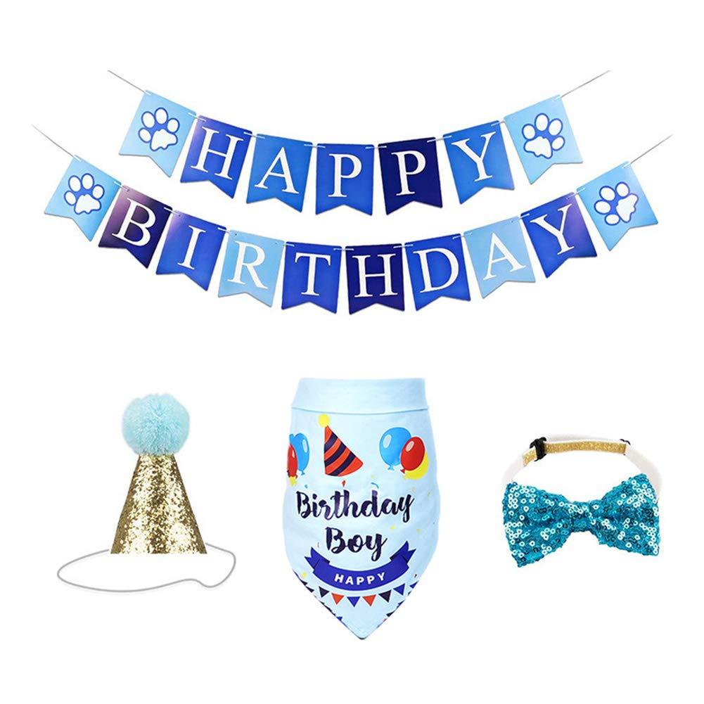 Beelike Dog Birthday Party Supplies: Dog Birthday Hat, Dog Birthday Bandana, Happy Birthday Banner, Perfect Pet Puppy Cat Birthday Party Decorations for Small Medium Dog Blue - PawsPlanet Australia
