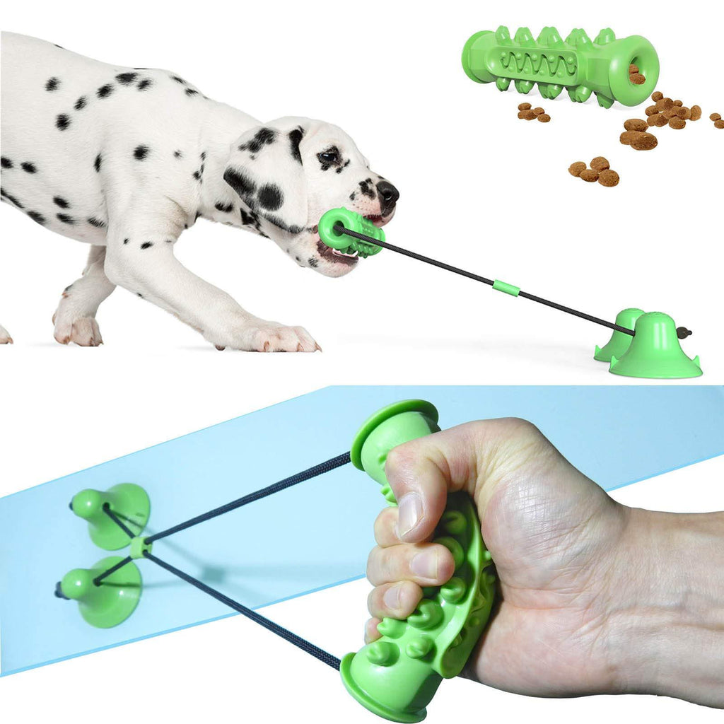 [Australia] - HUBUISH Suction Cup Dog Toy - Interactive Dog Rope Toy for Medium Dog Puppy Teething Chew Toothbrush Puzzle Toy, Safe Durable Rubber for Aggressive Chewer Large Breed Relieve Anxiety Boredom Green Bone Stick 