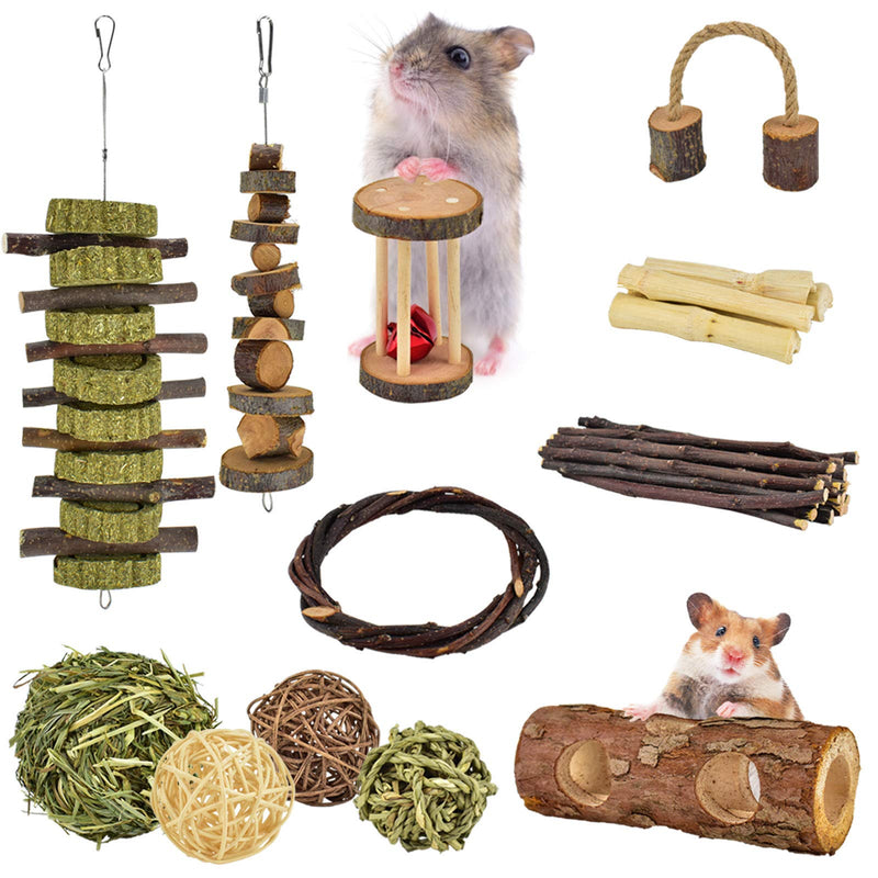 ERKOON New 12 Pack Hamster Chew Toys Gerbil Rat Guinea Pig Chinchilla Chew Toys Accessories, Natural Wooden Dumbbells Exercise Bell Roller Teeth Care Molar Toy for Rabbits Bird Rabbits Hamster Gerbil - PawsPlanet Australia