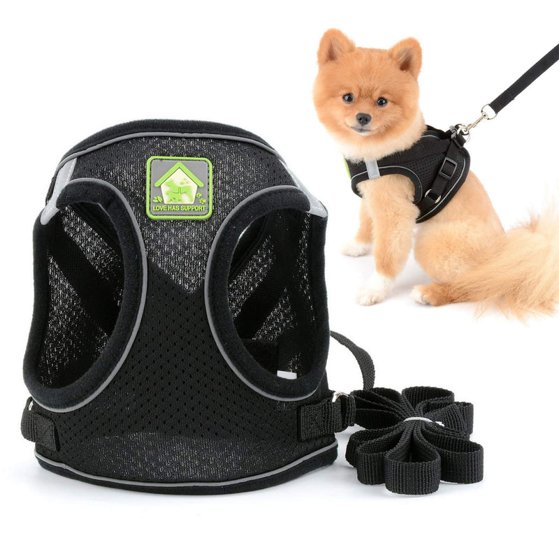 SMALLLEE_LUCKY_STORE Soft Mesh Step-in Small Dog/Cat Harness and Leash Set for Walking Escape Proof Reflective Puppy Vest Harness XS black - PawsPlanet Australia