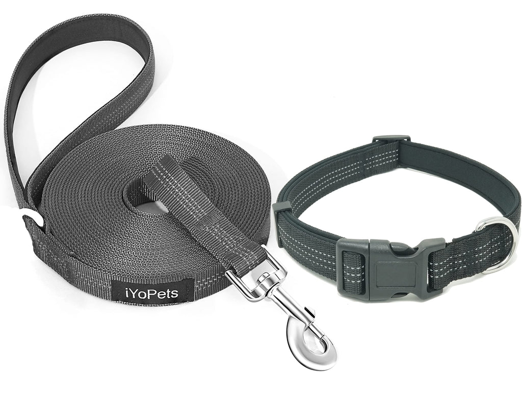 iYoPets Dog Leash and Collar Set with ( 25FT / 15FT / 10FT / 6FT / 5FT / 4FT) 6 Leash Length Choices and 4 Collar Neck Size Choices for X-Small Small Medium and Large Dogs Leash(3/4"x25FT) & Collar(Medium:15"-20") Black - PawsPlanet Australia