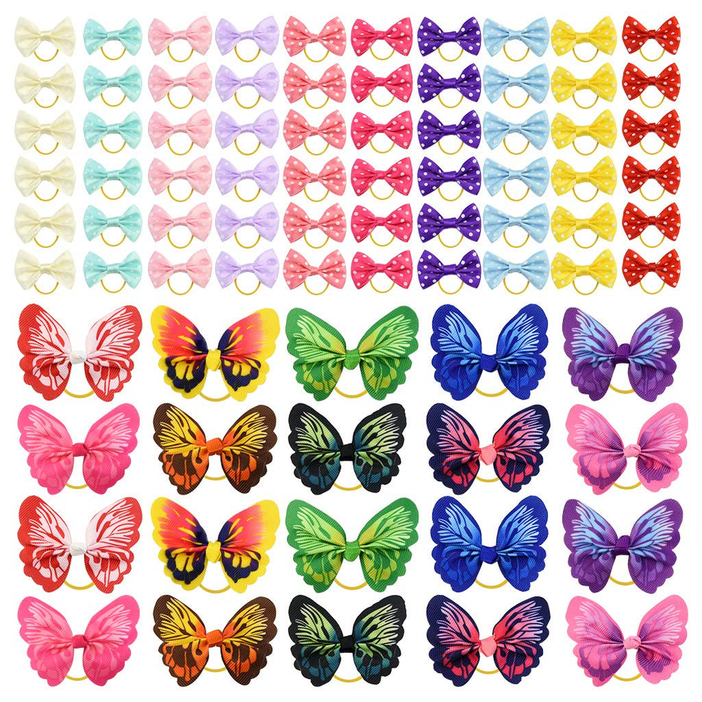 Tongcloud 80 pcs Dog Hair Bows with Rubber Bands Butterfly Dog Knotted Bows Pet Hair Bows Ties Elastic Hair Bands for Puppy Dog Cats Hair Accessories 20 Color - PawsPlanet Australia