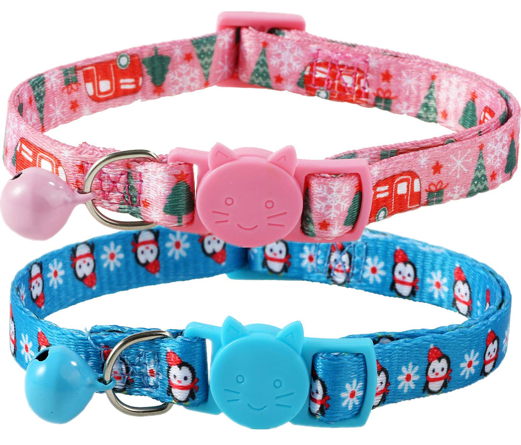 BoomBone Breakaway Cat Collar with Bell for Christmas,Puppy Holiday Collars Blue+Pink - PawsPlanet Australia