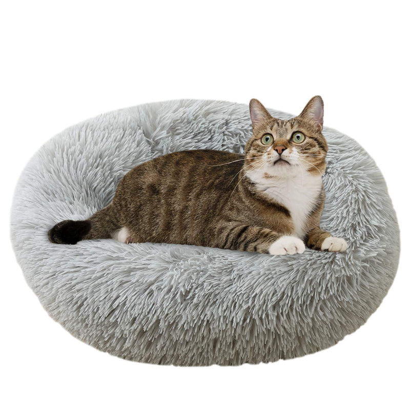 ComfyDegree Round Pet Calming Bed for Cat or Small Dog Puppy Soft Warm Cushion Kennel Sofa, Machine Washable and Anti - Slip Sleeping Bag (Grey) - PawsPlanet Australia