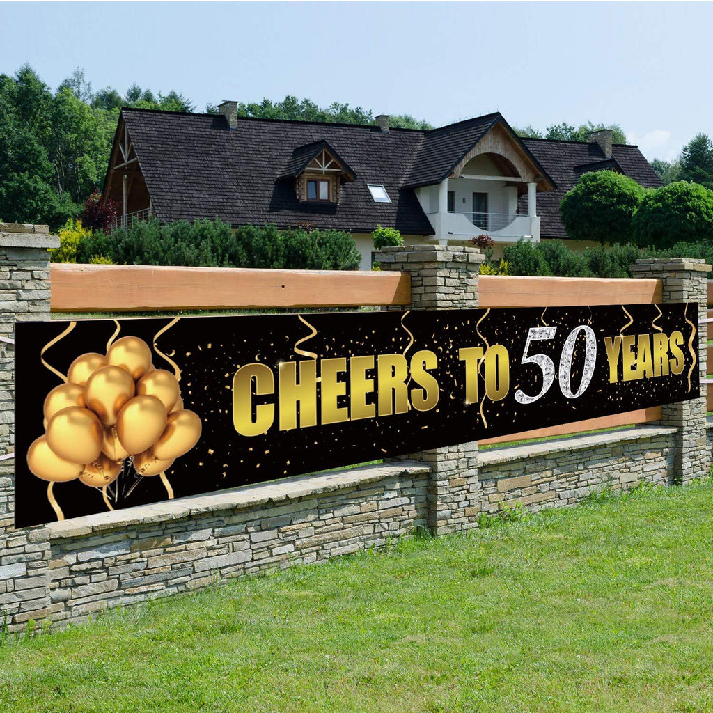 Gyzone Cheers to 50 Years Banner,Large Xmas Sign,Huge Xmas House Home Outdoor Party Decorations for 50 Years (Cheers to 50 Years) - PawsPlanet Australia