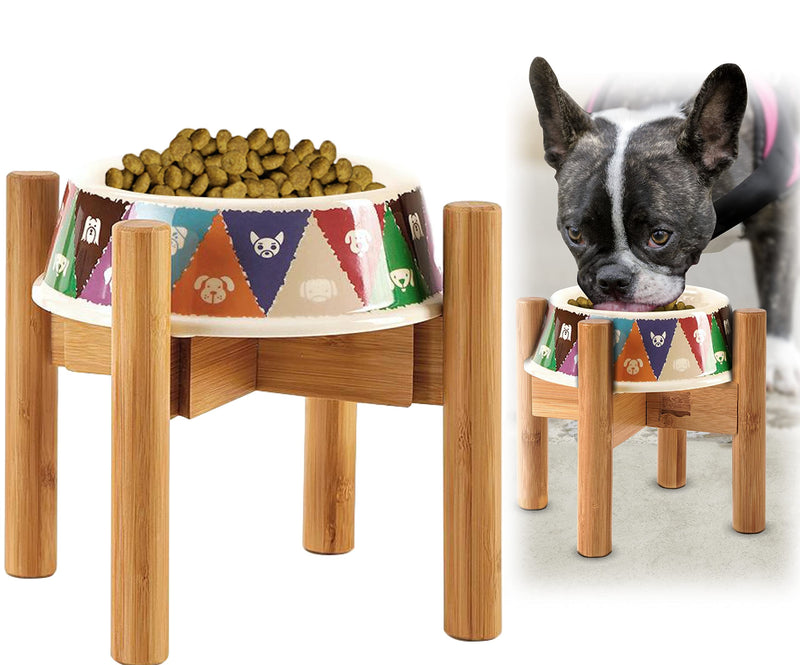 Dog Bowl Stand for Feeders and Bowls 6 to 8 Inch Dia - Adjustable Elevated Raised Food Dish - Small (7.5 Inch High) For Bowls 6"-8", Bamboo Natural Bamboo - PawsPlanet Australia