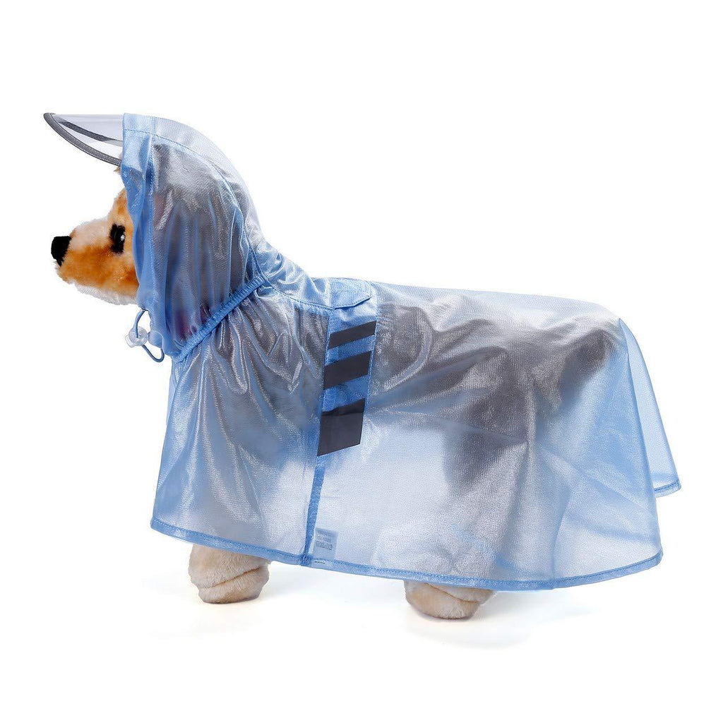 Filhome Dog Raincoat Hooded with Reflective Strip Waterproof Pet Rain Jacket Coats Poncho for Small to Large Dogs S: 11.0"~11.8" neck girth; 15.3"~16.9" chest girth Blue - PawsPlanet Australia