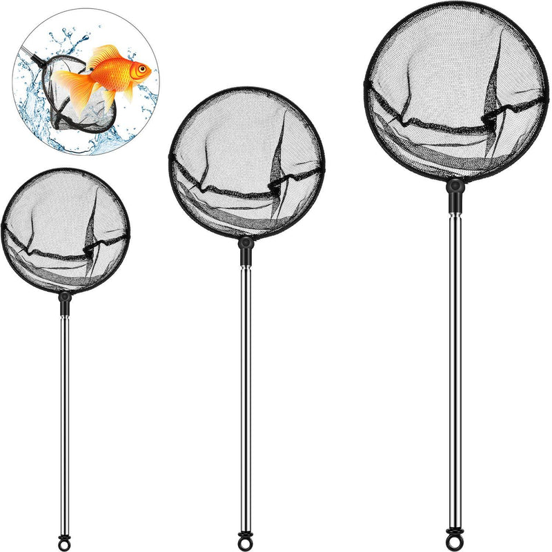 Sumind 3 Pieces Fine Mesh Round Aquarium Fish Net 3 Inch, 3.6 Inch and 5 Inch Fish Tank Net Fish Catch Net with Extendable 9-24 Inch Long Handle Fish Tank Aquarium Accessories - PawsPlanet Australia