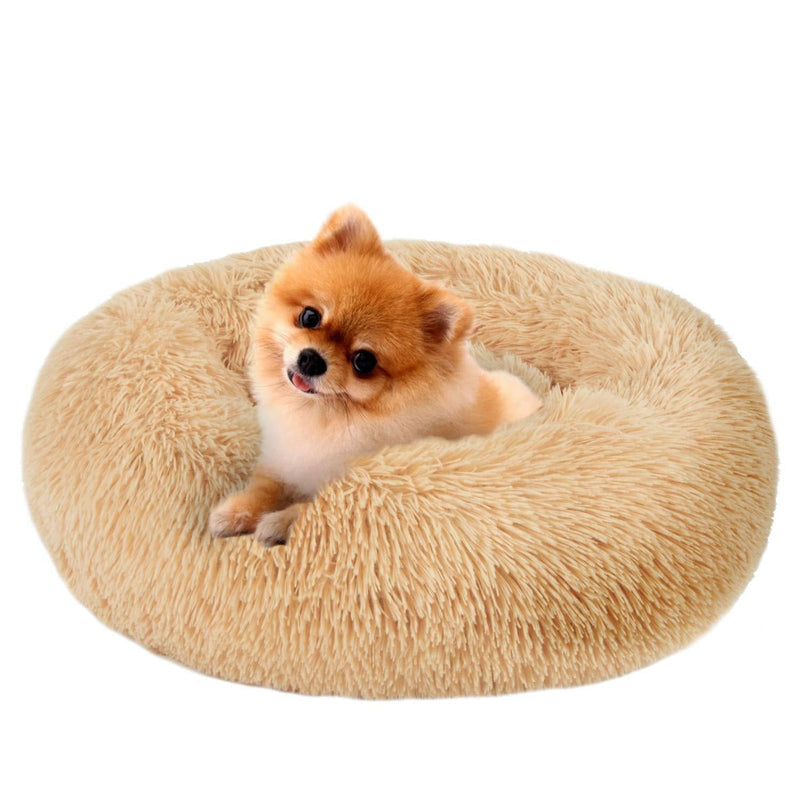 MFOX Calming Dog Bed (L/XL/XXL/XXXL) for Medium and Large Dogs Comfortable Pet Bed Faux Fur Donut Cuddler Up to 25/35/55/100lbs L(23''x18''x7'') Beige - PawsPlanet Australia