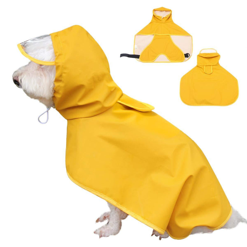 [Australia] - Yellow Dog Raincoat Pet Waterproof Jacket with Hood & Collar Hole Transparent Brim - Ultra-Light Breathable Adjustable Dog Poncho Rain Jacket for Small Medium Dog - Easy to Put On and Clean Large 