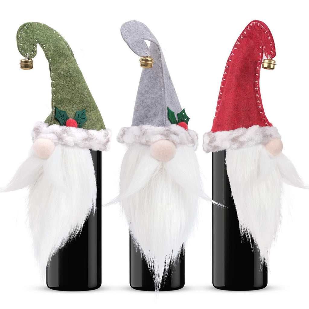Mocoosy Christmas Gnomes Wine Bottle Covers, Handmade Swedish Tomte Gnome Christmas Wine Bottle Toppers Decorative Santa Plush Wine Bottle Decorations Holiday Home Christmas Decorations 3 Pack - PawsPlanet Australia