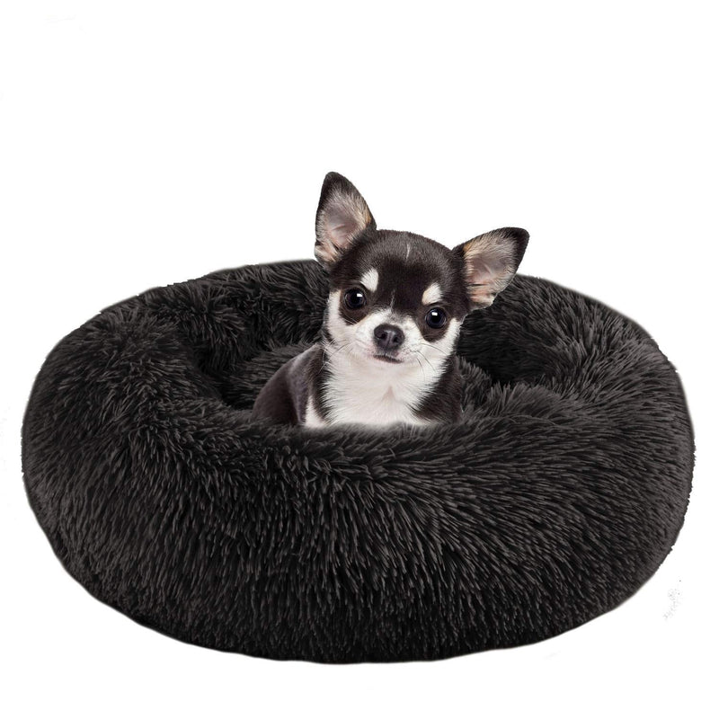PUPPBUDD Calming Dog Bed Cat Bed Donut, Faux Fur Pet Bed Self-Warming Donut Cuddler, Comfortable Round Plush Dog Beds for Large Medium Dogs and Cats (24"/32"/36"/44") Large(24''x18'') Black - PawsPlanet Australia