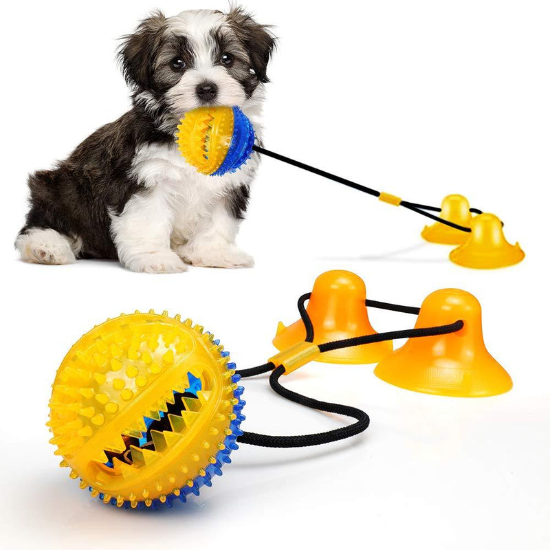 Zily [Upgrade] Dog Chew Toys for Aggressive Chewers,Rope Toys with 2 Suction Cup for Puppies Teething,Boredom,Tug of War, Slow Feeding, Teeth Cleaning and Training Ball Toy yellow - PawsPlanet Australia