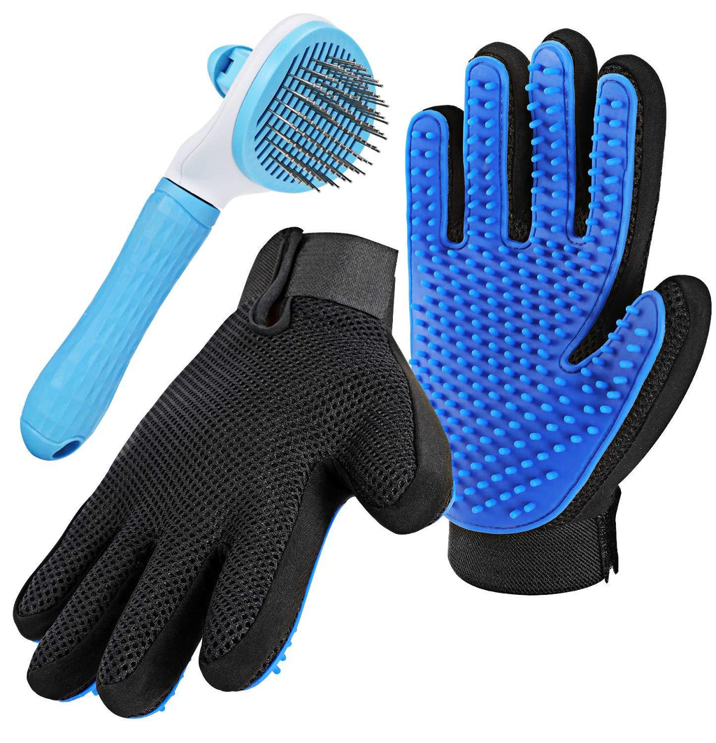 [Australia] - Pet Grooming Glove for Cat Dog, nomoypet Gentle Deshedding Brush Glove with Self Cleaning Slicker Brush, Efficient Pet Hair Remover Massage Mitt with Enhanced Five Finger Design Shedding Grooming Tool 