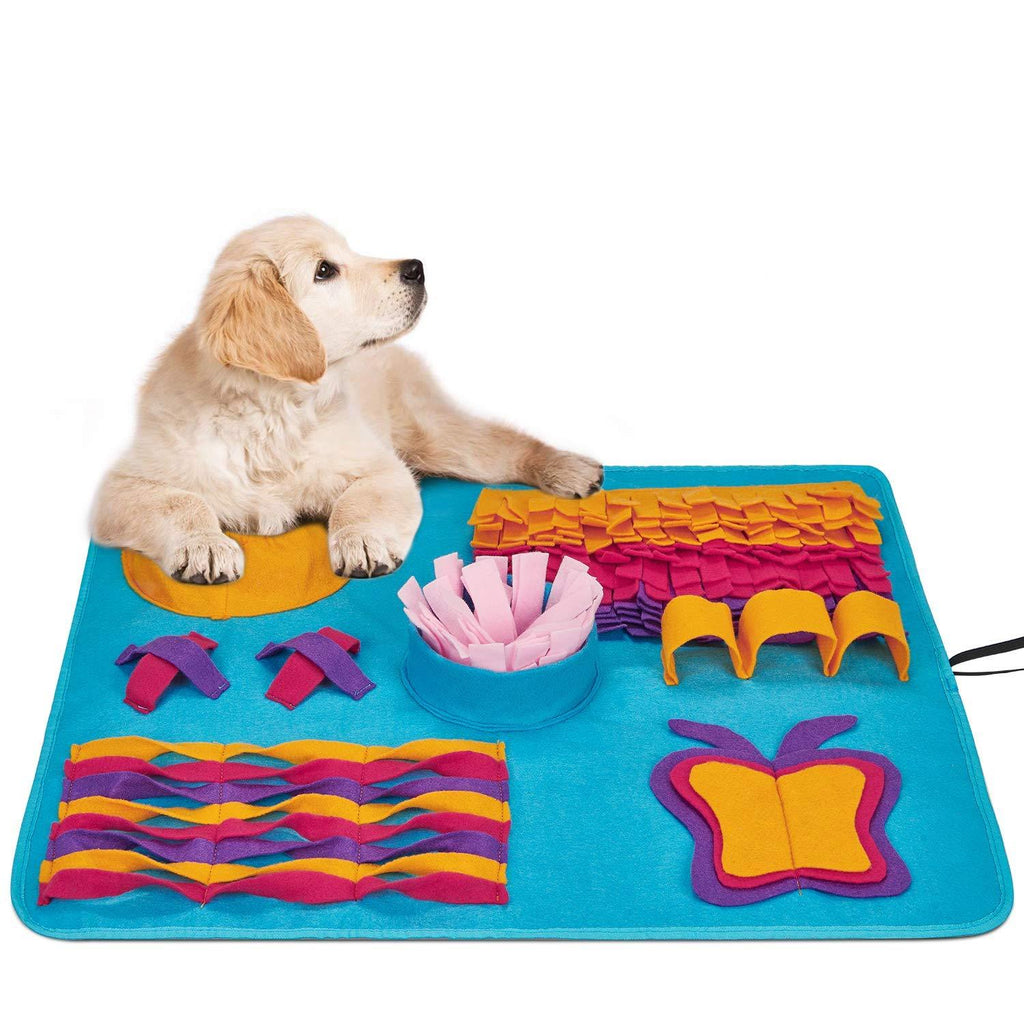 [Australia] - Snuffle Mat for Dogs Small Large Pets - Distracting Training Natural Foraging Snuffling Nose Work Training for Dogs - Stress Release Slow Eat Durable Machine Washable Anti Slip Easy to Use 23" x 27" Type1(Blue Base) 