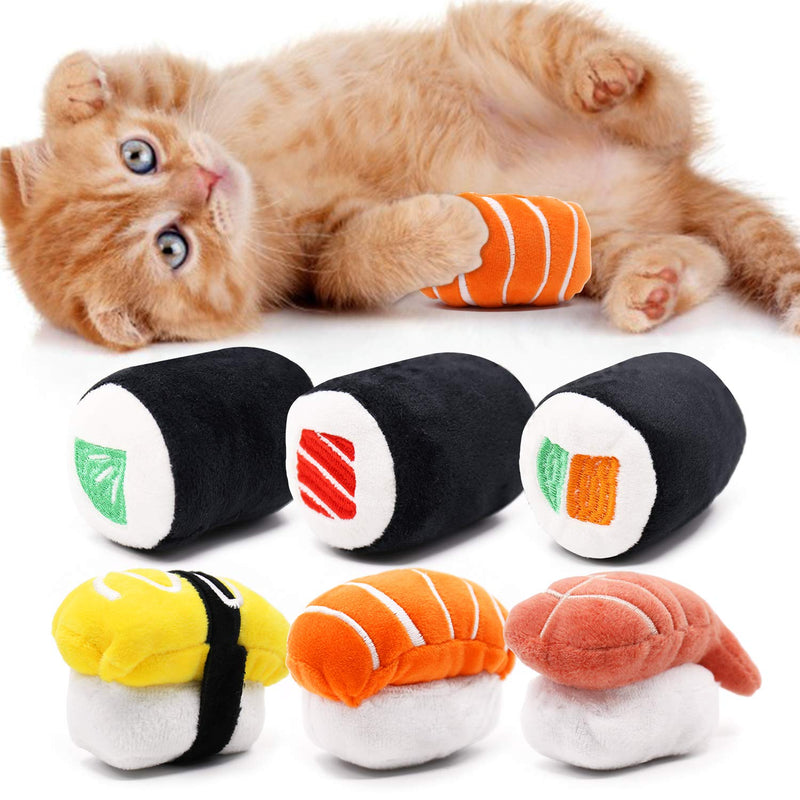 CiyvoLyeen 6 Pack Sushi Cat Toys with Catnip Sushi Roll Pillow Kitten Chew Bite Supplies Boredom Relief Fluffy Kitty Teeth Cleaning Chewing Cat Lovers Interactive Plush Gift - PawsPlanet Australia