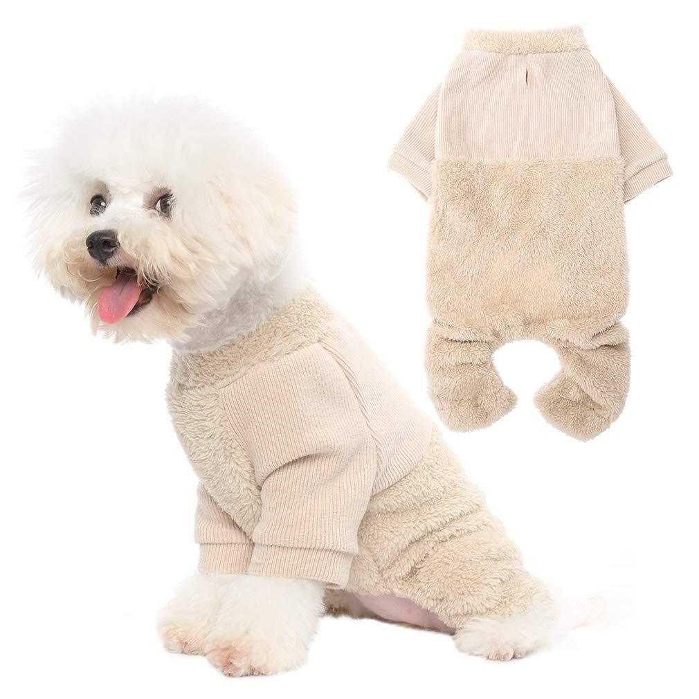 [Australia] - KOOLTAIL Dog Pajamas - Soft and Warm Fleece Dog Sweater, Dog Winter Coat, Stretchable Dog Jumpsuit, Lightweight Dog Clothes Outfit, for Small Medium Large Dog Cream 