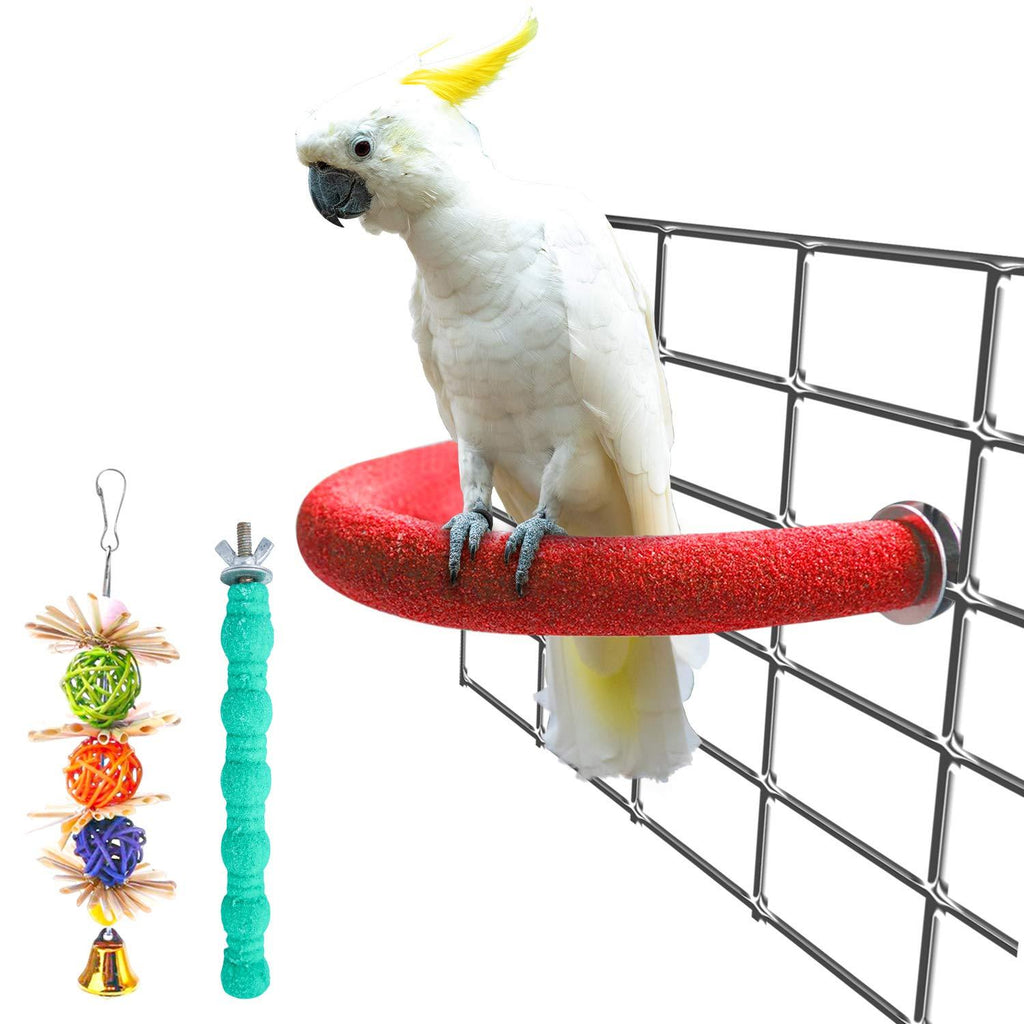 Bac-kitchen U Shape Bird Perch Stand Toy, Wood Parrot Stand Platform Colorful Sand Paw Grinding Stick Cage Accessories Exercise Toys for Cockatiel Conure Budgies Parakeet Set 1 - PawsPlanet Australia