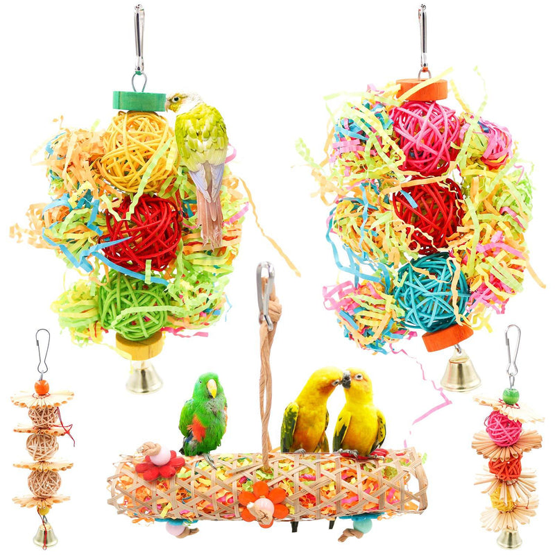 Bac-kitchen Parrot cage Toys Bird Swing Toys Parrot Shredder Toy Shred Foraging Hanging Cage Toy Wood Beads Bells Wooden Hammock Hanging Toys for Budgie Lovebirds Conures Parakeet 5 Pack - PawsPlanet Australia