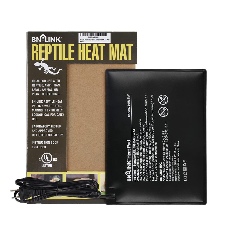 BN-LINK Reptile Heating Pad Electric Indoor Under Tank Terrarium Heating Mat Waterproof for Turtles, Lizards, Frogs, and Other Reptiles 6" X 8" - PawsPlanet Australia