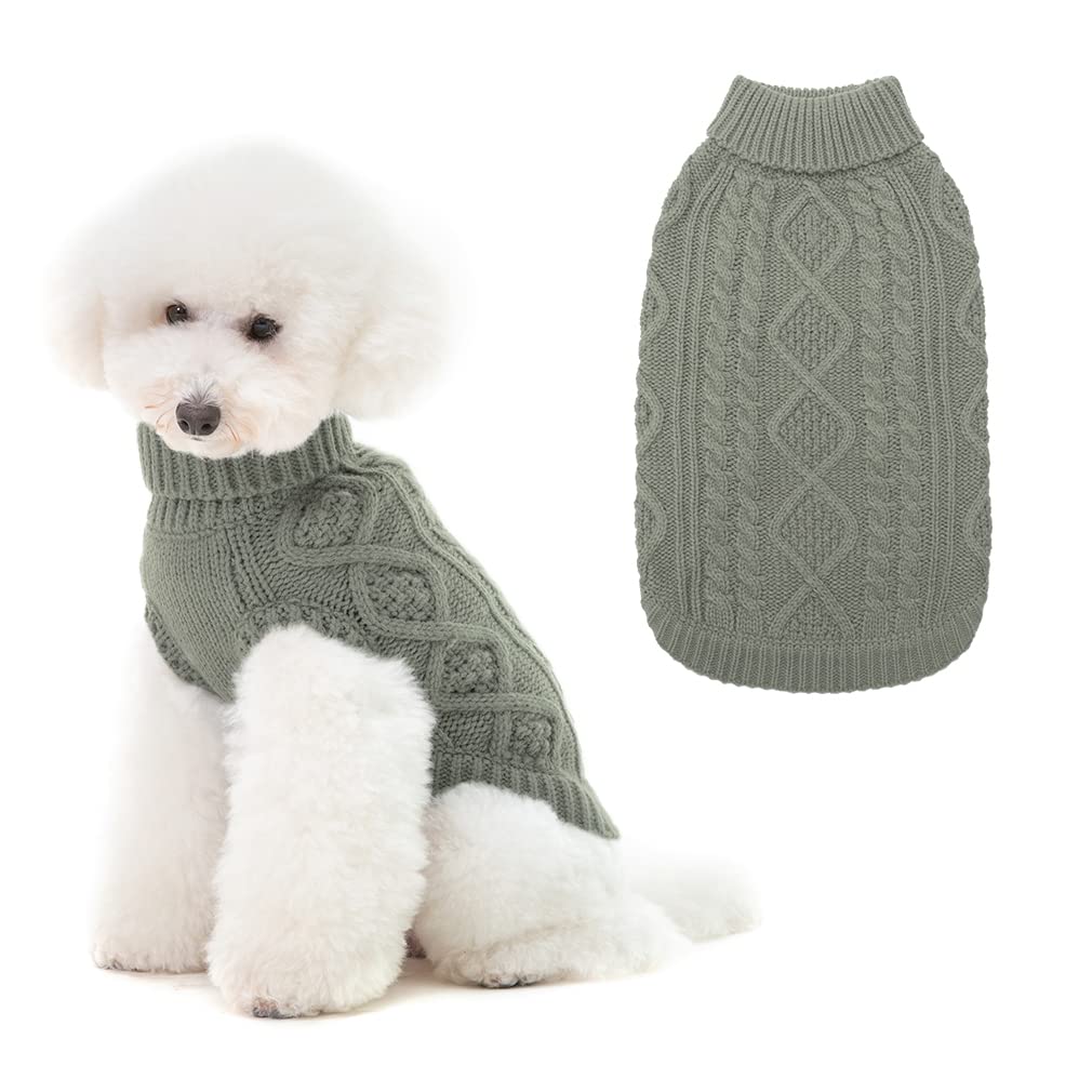 BINGPET Turtleneck Knitted Dog Sweater - Classic Cable Knit Dog Jumper Coat, Warm Pet Winter Clothes Outfits for Dogs Cats in Cold Season X-Small Grey - PawsPlanet Australia