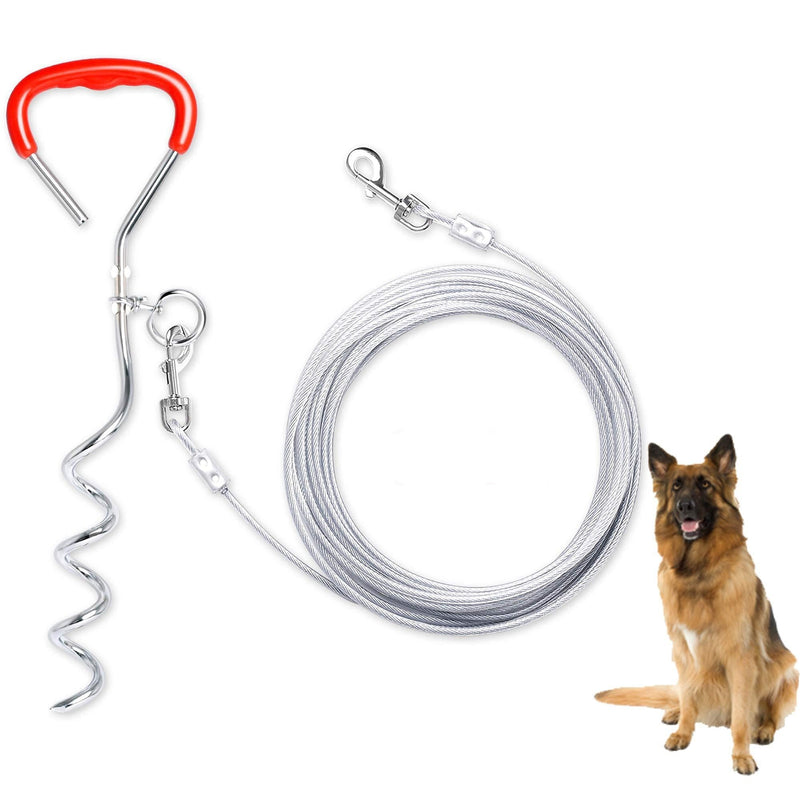 TNELTUEB 32 Ft Dog Tie Out Cable and Stake, 17" Stake with Durable Spring and Metal Hooks - Proof Rust, Suit for Small, Medium, Large Dogs to Playing/Training in The Yard, Garden, Traveling Outdoor - PawsPlanet Australia