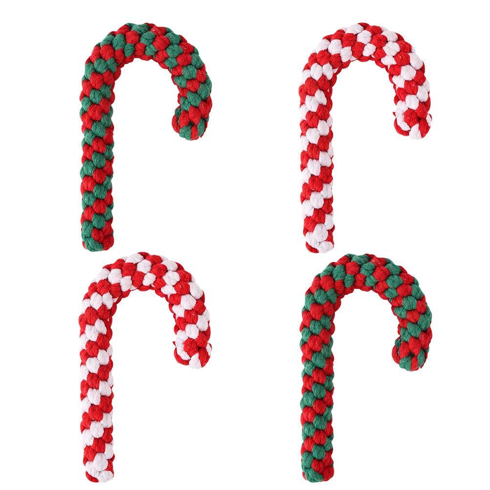 [Australia] - SCENEREAL Christmas Crutch Dog Rope Toys 4 Pack - Durable and Bite Resistant Chew Toy for Teething Cleaning, Christmas Element Rope Toys for Puppy Medium Dogs 