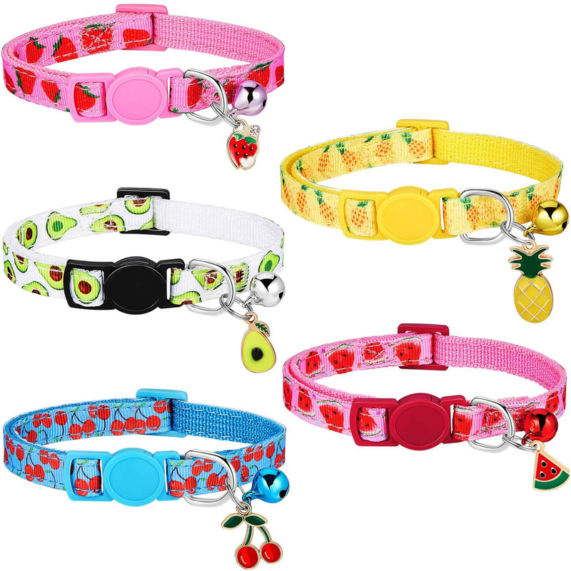 5 Pieces Breakaway Cat Collars with Bell Colorful Summer Fruit Style Adjustable Pet Collar with Pineapple Watermelon Cherry Strawberry Avocado Patterns for Kitten Kitty Cat Tropical Hawaii Party S - PawsPlanet Australia