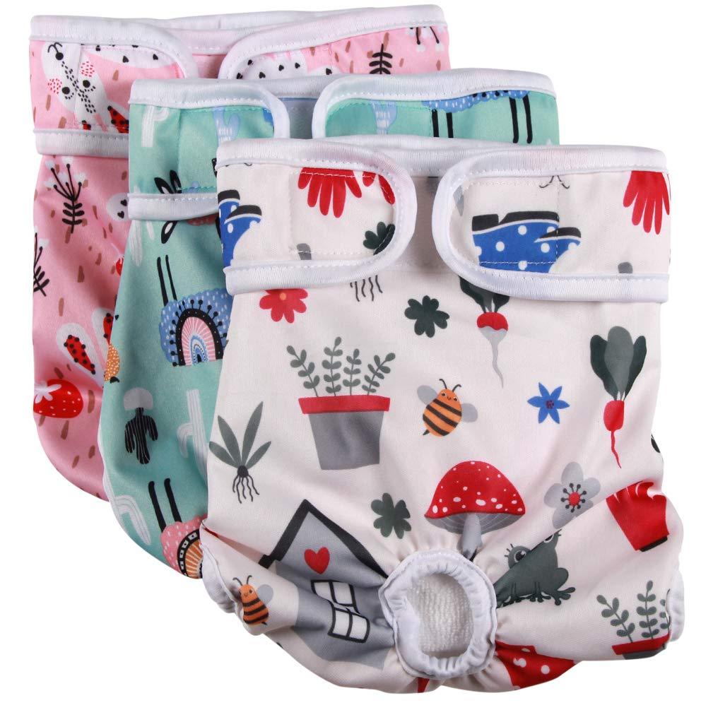 vecomfy Washable Dog Diapers Female for Small Dogs(3 Pack),Premium Reusable Leakproof Puppy Nappies XS 3 Fashion patterns - PawsPlanet Australia