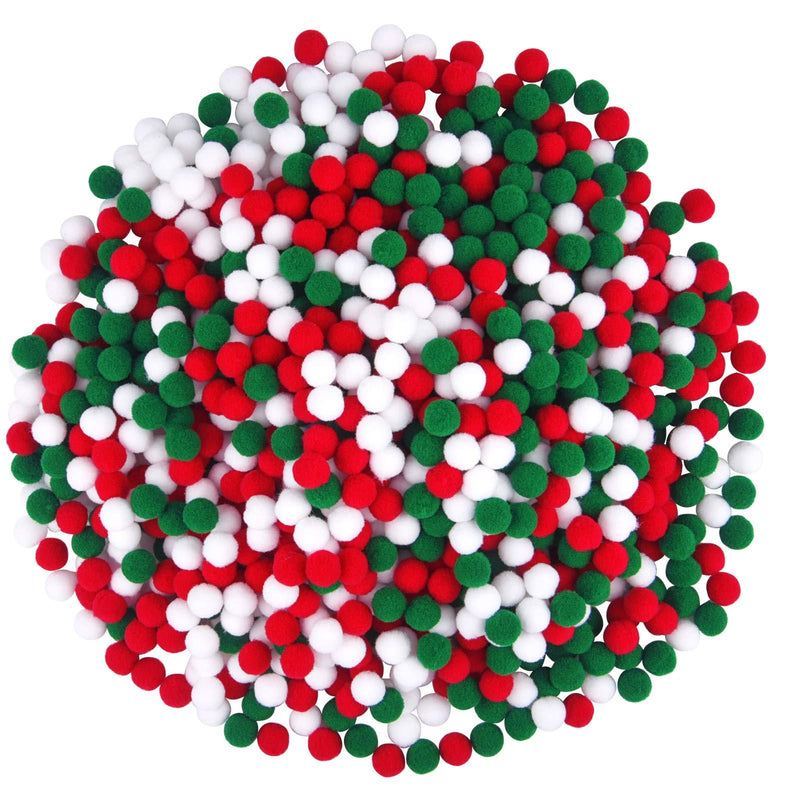 Livder 1500 Pieces 0.6 Inch Christmas Pom Poms, Red Green White Pompoms Balls for Christmas DIY, Creative Crafts Decorations - PawsPlanet Australia