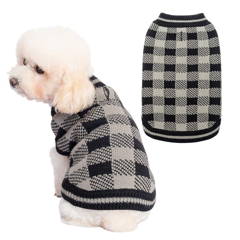 [Australia] - Plaid Dog Sweater Winter Clothes - Knitwear Soft Baseball Shirt Design for Small Medium Large Dogs Cold Days Wearing Gray-Black 