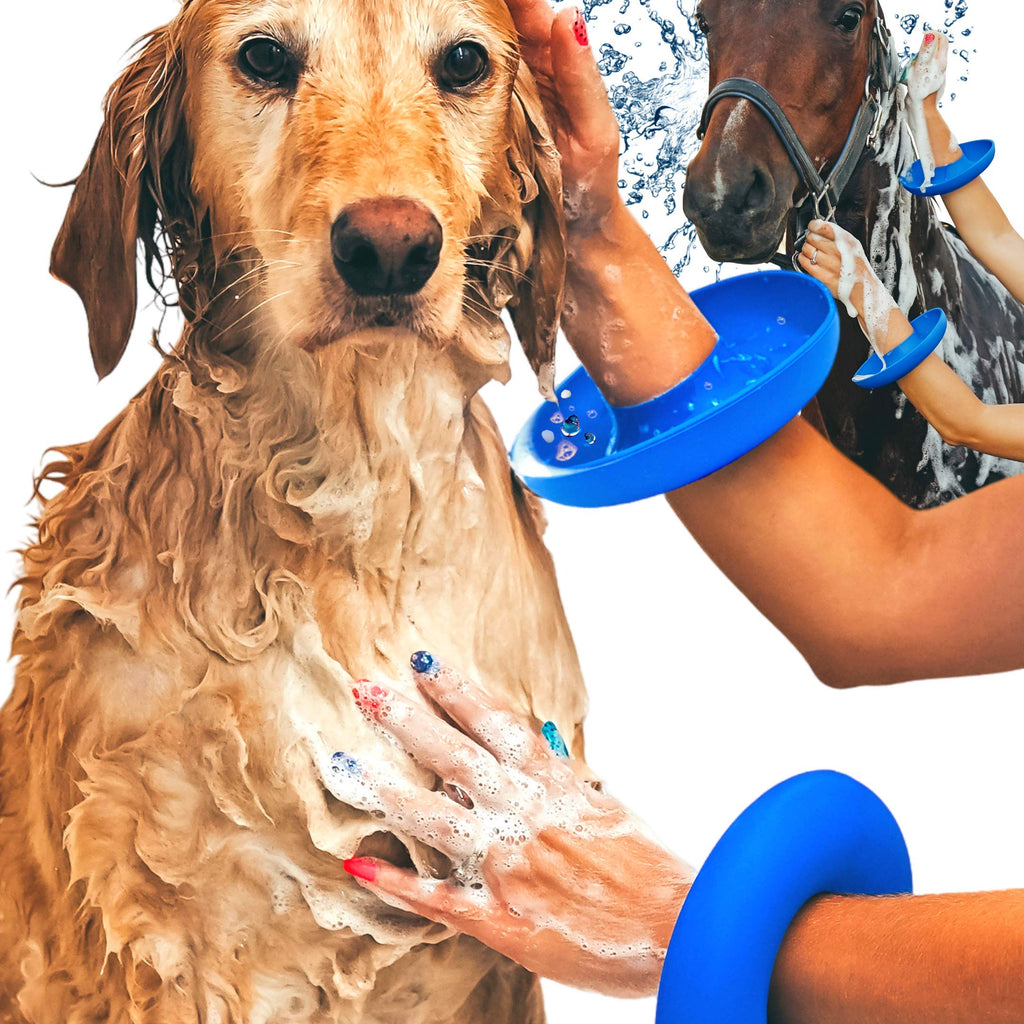 [Australia] - Drip Catcher Cuffs - Prevent Soap, Water, Hair from Running Down Arms While Grooming with Dog/Horse Shampoo and Conditioner, Wash Wand, Horse Clipper- Dog/Horse Washing Supplies Pet Bathing Tool 2 Cuffs Blue 