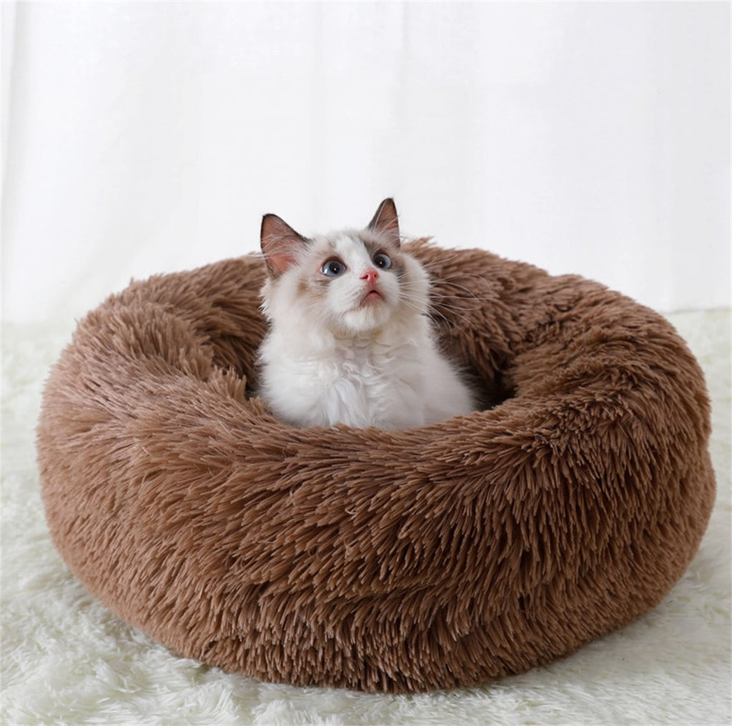 Gavenia Cat Beds for Indoor Cats,20’’x20’’ Washable Donut Cat and Dog Bed,Soft Plush Pet Cushion,Waterproof Bottom Fluffy Dog and Cat Calming and Self Warming Bed for Sleep Improvement,Brown Small Brown - PawsPlanet Australia