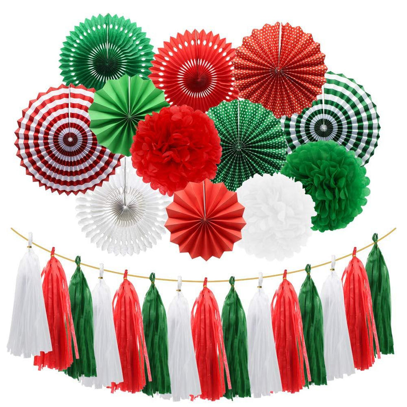 Meiduo Red Green White Hanging Paper Fans Pom Poms Flowers Tissue Tassel Garland for Graduations Christmas St. Patrick's Day Party Decorations - PawsPlanet Australia