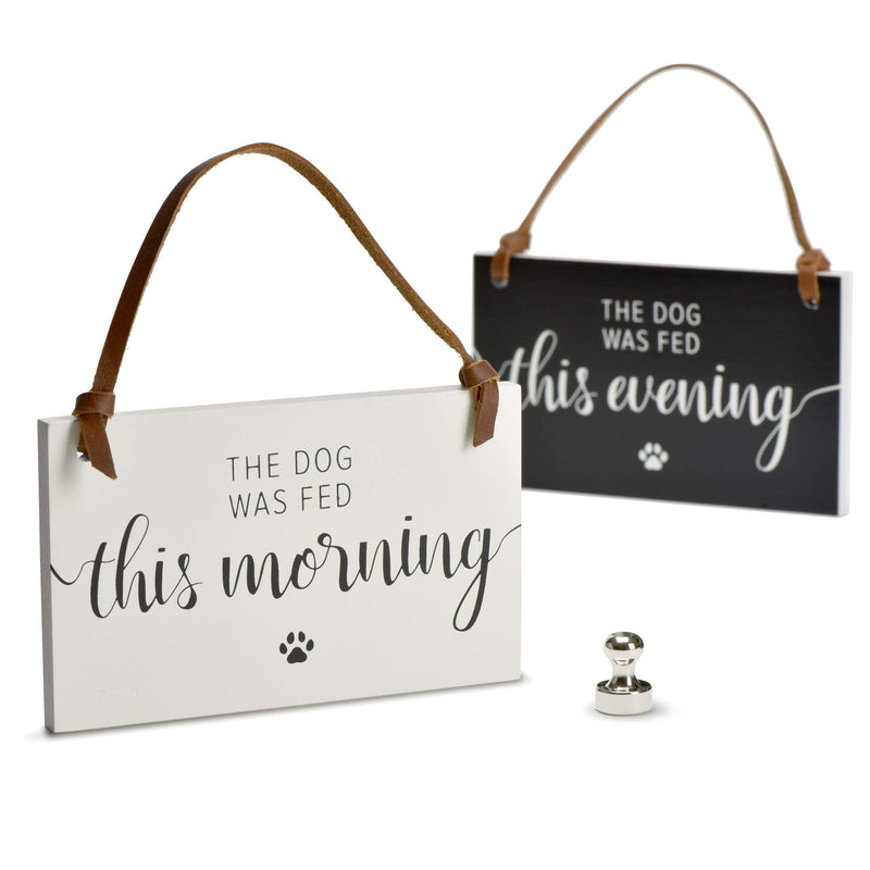 PYROH Dog Feed Reminder Cute Hanging Sign - with Magnet, Solid Wood and Leather Strap - PawsPlanet Australia