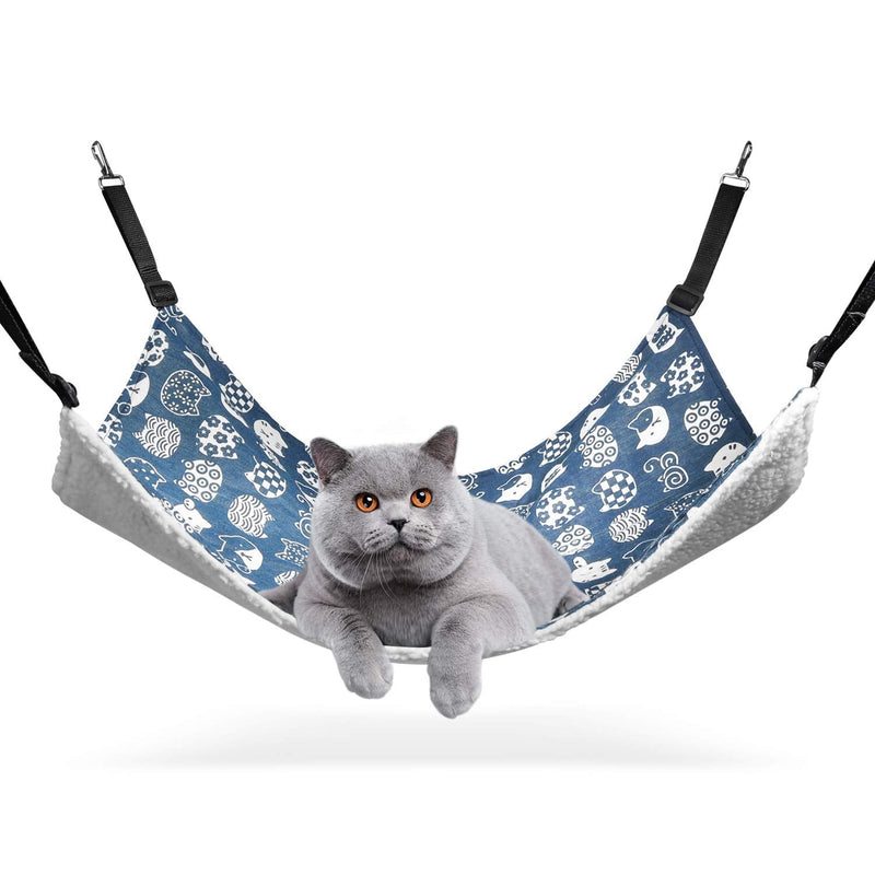ComSaf Reversible Cat Hammock, Breathable Pet Cage Hammock with Adjustable Straps and Metal Hooks, Double-Sided Hanging Pet Hammock Bed for Cats, Ferret, Puppy, Other Small Animals, 22 x 19 inch Blue - PawsPlanet Australia
