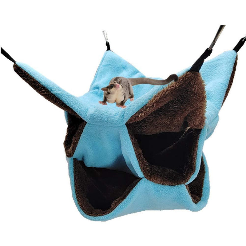 LeerKing Ferret Rat Hammock for Cage Warm Plush 3 Tier Hanging Bed Nap Sack Sugar Glider Squirrel Chinchilla Hideout Blue - PawsPlanet Australia