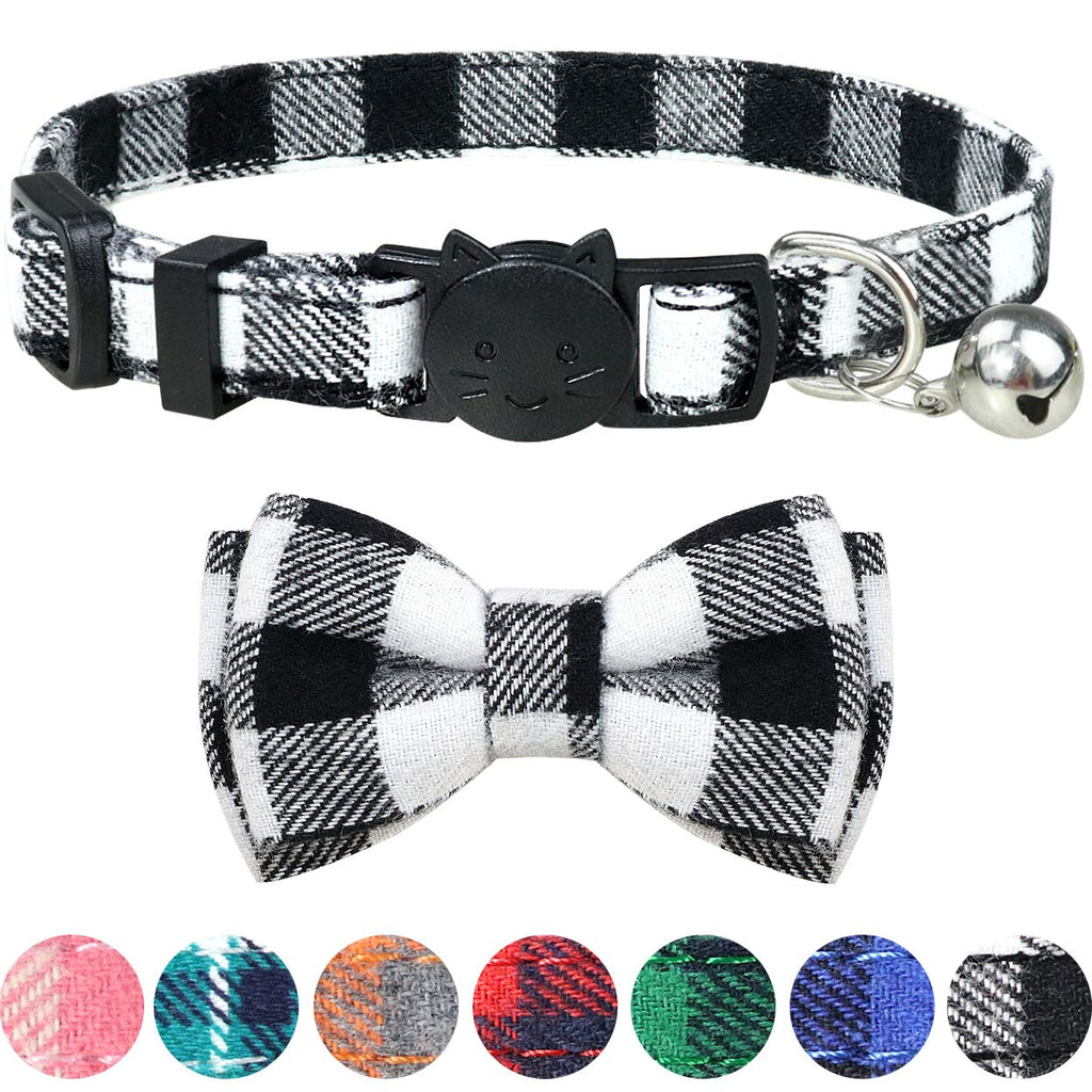 [Australia] - Dynmeow Plaid Pattern Cat Collars Breakaway with Bell & Bowtie 7-11" BLACK 