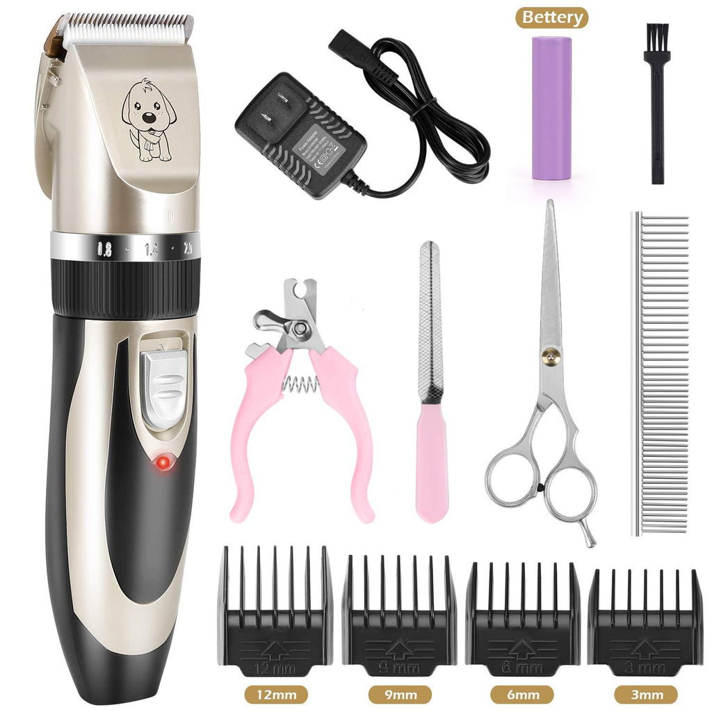 Dog Clippers Low Noise Pet Grooming Kit Cordless Rechargeable Pet Clippers Professional Dog Hair Trimmer with Comb Guides for Dogs,Cats and Other Pets-Upgrade Silver - PawsPlanet Australia