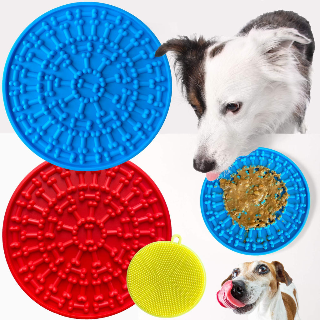 BILLIE BEAN 2 Pack Licking Mat for Dogs with Scrub Pad – Dog Licking Mat with Strong Suction - A Dog Lick Pad for Large and Small Dogs - Our Dog Licking Mat is a Lick Bowl for Bathing 2 Pack - Red + Blue - PawsPlanet Australia